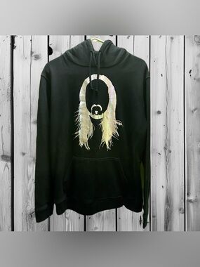 PIM MAK For STEVE AOKI Black Hoodie Sweater with Iridescent Graphic L